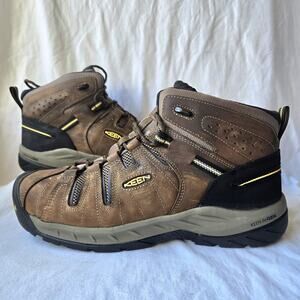 Keen Utlity Flint II Mid Mens Waterproof Leather Steel Toe Boots Brown Size 14 D